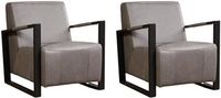 Set van 2 Grijze leren industriële stalen fauteuils Touch - Rancho Leer Steel (grijs leer)