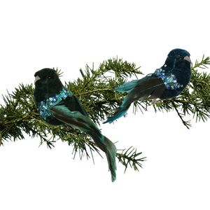 Kerstboomversiering vogels op clip - 12x st - blauw/groen - 17 cm - kunststof