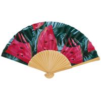 Spaanse handwaaier - Tropische zomer kleuren print watermeloen - bamboe/papier - 21 cm   - - thumbnail