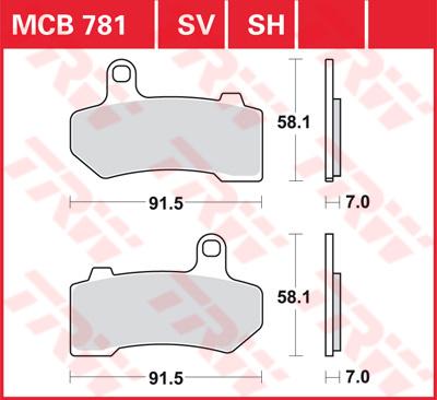 TRW Remblokken, en remschoenen voor de moto, MCB781SV Sinter street