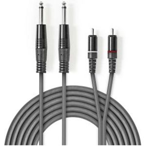 Stereo audiokabel | 2x 6,35 mm male - 2x RCA male | 1,5 m | Grijs