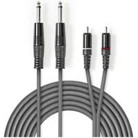 Stereo audiokabel | 2x 6,35 mm male - 2x RCA male | 1,5 m | Grijs