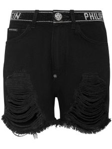 Philipp Plein short en jean à ornements en cristal - Noir