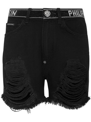 Philipp Plein short en jean à ornements en cristal - Noir