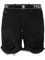 Philipp Plein crystal-embellished raw-cut denim shorts - Noir