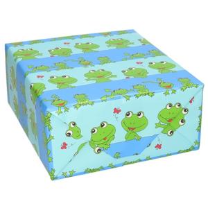 Cadeaupapier - rol - blauw/groene kikkers print - 200 x 70 cm