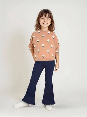 Set met sweater met print en uitlopende legging voor meisjes marineblauw