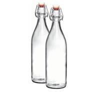 Beugelfles/weckfles transparant 1 liter rond - 2x - weckfles - karaf - waterfles