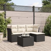 5-delige Loungeset met kussens poly rattan zwart