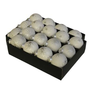 24x Luxe glazen sneeuwvlokken/sterren kerstballen wit 7,5 cm