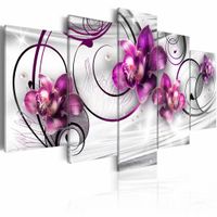 Schilderij - Orchidee en Parels , paars wit , 5 luik