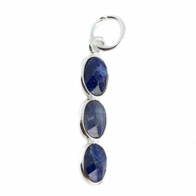 Edelsteen Hanger Saffier (gekleurd) 3 Stenen - Zilver - 20 x 4 mm