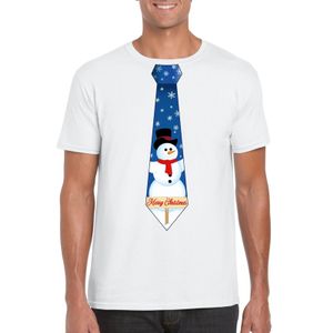 Fout kerst t-shirt wit met sneeuwpop stropdas voor heren