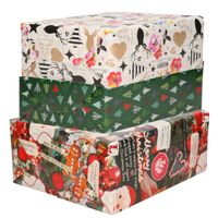 Bellatio Decorations - 9x luxe kerst cadeaupapier rollen in 3-stijlen - thumbnail