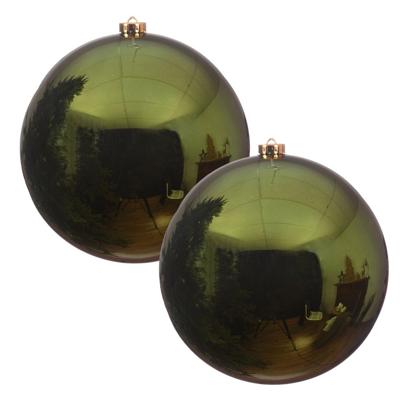 Decoris Kerstbal - 2x - donkergroen - groot - 20 cm - kunststof - glans