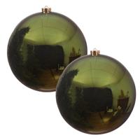 Decoris Kerstbal - 2x - donkergroen - groot - 20 cm - kunststof - glans