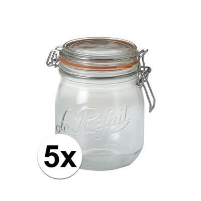 5x stuks voorraad/weckpot - transparant - glas - 11 x 8,5 cm - 500 ml- le parfait
