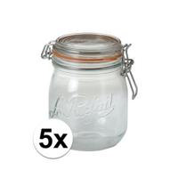 5x stuks voorraad/weckpot - transparant - glas - 11 x 8,5 cm - 500 ml- le parfait
