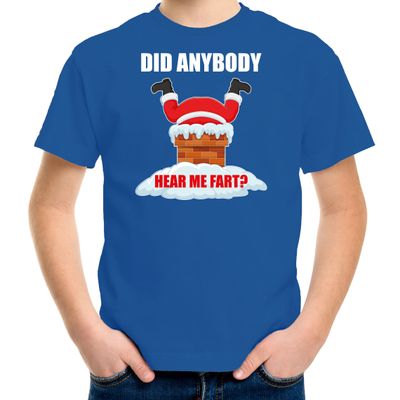 Fun Kerstshirt / outfit Did anybody hear my fart blauw voor kinderen Fun Kerstshirt / outfit Did anybody hear my fart blauw voor kinderen