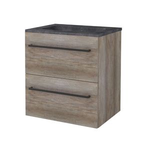 Badmeubelset BWS Salt 60x46cm Met Grepen 2 Lades Met Wastafel Hardsteen Scotch Oak