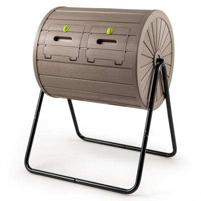 Trommelcomposter 142 L Compostbak voor Buiten met 2 Kamers 2 Afsluitbare Deuren-Bruin 70 x 63 x 92 cm