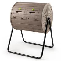 Trommelcomposter 142 L Compostbak voor Buiten met 2 Kamers 2 Afsluitbare Deuren-Bruin 70 x 63 x 92 cm