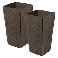 Plantenpot/bloempot - 2x - voor buiten - kunststof - koffie bruin - Eco wood look - D20 x H38 cm