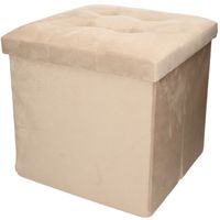 Poef/hocker/krukje - opbergbox - lichtbruin - fluweel polyester - 38 x 38 cm - opvouwbaar