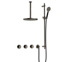 Hotbath Cobber IBS70 Regendoucheset inbouw - 30cm plafondarm - 30cm ronde hoofddouche - 3 standen handdouche - glijstang - verouderd ijzer IBS70AI1357 - thumbnail