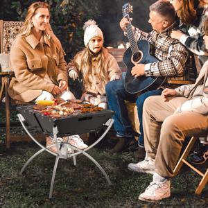 Draagbaar 3-In-1 Houtskoolvuur Roosters van Roestvrij Staal Metaal en Aluminium Draagtas en Handschoenen Barbecuevuur voor Buitenactiviteiten