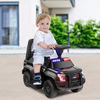 6 V Elektrische Auto Politie Kinderauto met Megafoon en Waarschuwingslicht Elektrische Auto met Voetpedalen Zwart