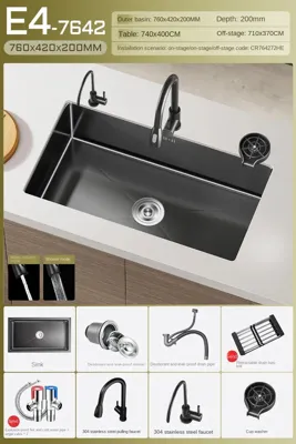 Luxe Waterval Keukenspoelbak - Zwart RVS | Enkelbak | Onderbouw | Inclusief Kraan & Zeepdispenser