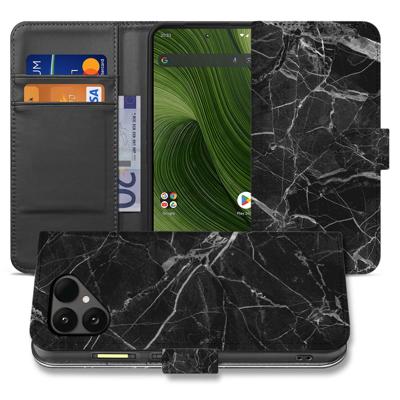 Zwart Marmer Met Pasjesvak Luxe Fairphone 6 | Portemonnee Hoesje