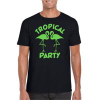 Tropical party T-shirt voor heren - met glitters - zwart/groen - carnaval/themafeest