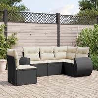 5-delige Loungeset met kussens poly rattan zwart