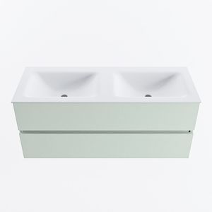 MONDIAZ VICA 120cm badmeubel onderkast Greey 2 lades. Wastafel CLOUD dubbel 2 kraangaten, kleur Talc.