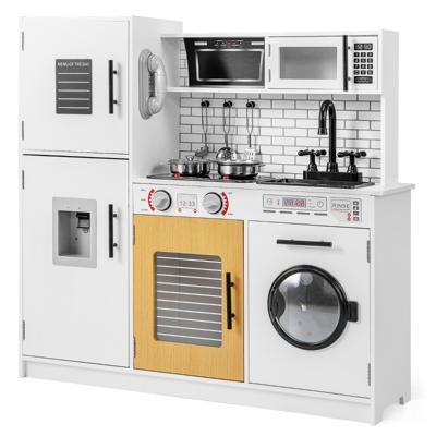 Kinderkeukenset met Oven Wasmachine Magnetron Waterdispenser Telefoon Licht Geluid Keukenspeelgoed Wit