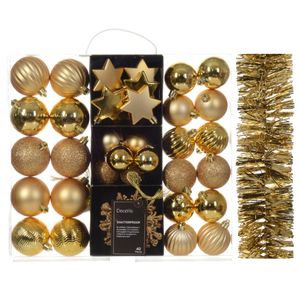 Kerstversiering set - goud - kerstballen, ornamenten en folie slinger - kunststof