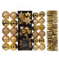 Kerstversiering set - goud - kerstballen, ornamenten en folie slinger - kunststof - thumbnail