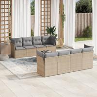9-delige Loungeset met kussens poly rattan beige