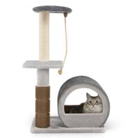 Kattenboom met 3 Niveaus/Zitstok/Springplatform/Comfortabele Condo/Klimrek voor Katten Binnenshuis/Borstel/Sisalpaal Grijs
