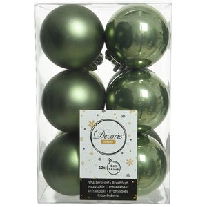 12x stuks kunststof kerstballen mos groen 6 cm glans/mat - Kerstbal