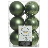 12x stuks kunststof kerstballen mos groen 6 cm glans/mat - Kerstbal - thumbnail