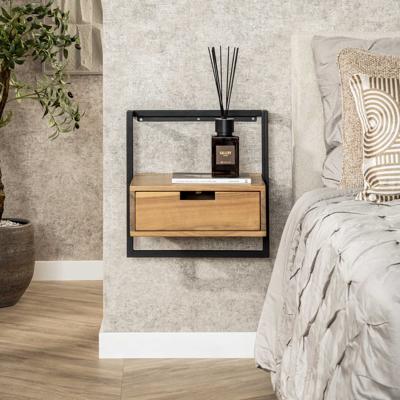 LifestyleFurn Nachtkastje 'Cruz' Acaciahout en metaal, Met 1 lade