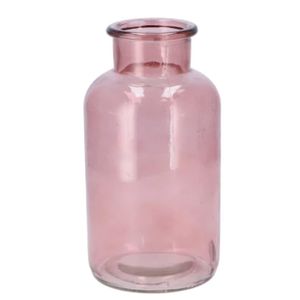 Bloemenvaas melkbus fles model - helder gekleurd glas - oudroze - D10 x H20 cm