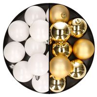 24x stuks kunststof kerstballen mix van wit en goud 6 cm - thumbnail