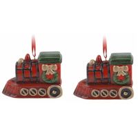 2x Kersthangers kersttrein 8 cm kerstboomversiering   - - thumbnail