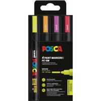 Uni POSCA paintmarker PC-5M, 1,8 - 2,5 mm, etui van 4 stuks in fluo kleuren