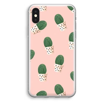 Cactusprint roze: iPhone XS Transparant Hoesje