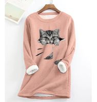 Grey Fun Cat Fleece Warm Sweatshirt - thumbnail